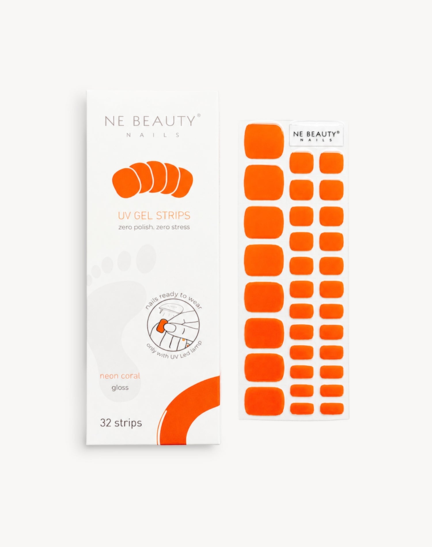 Neon Coral Pedicure UV Gel Strips
